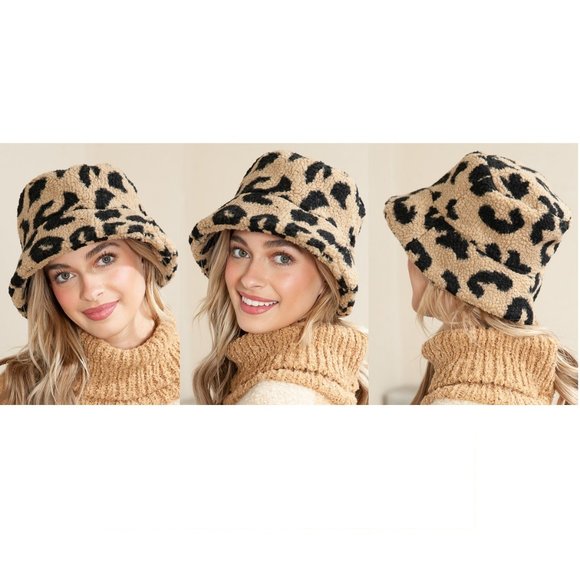 Leopard Print Winter Hat - Tan and Black - One Size fits most - Stay warm & hip - Picture 5 of 10